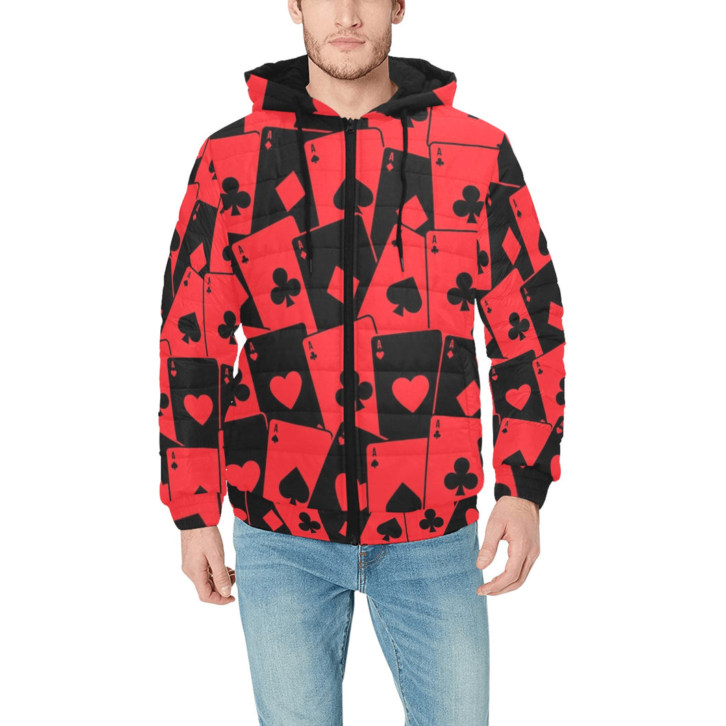 Casino Cards Suits Pattern Print Design 02 Men's Padded Hooded Jacket
