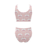 White swan and flower love pattern Chest Bowknot High Waisted Bikini Swimsuit