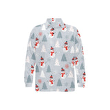 Snowman christmas tree snow gray background Men's Long Sleeve Polo Shirt