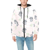 cute raccoons leaves pattern Men's Padded Hooded Jacket