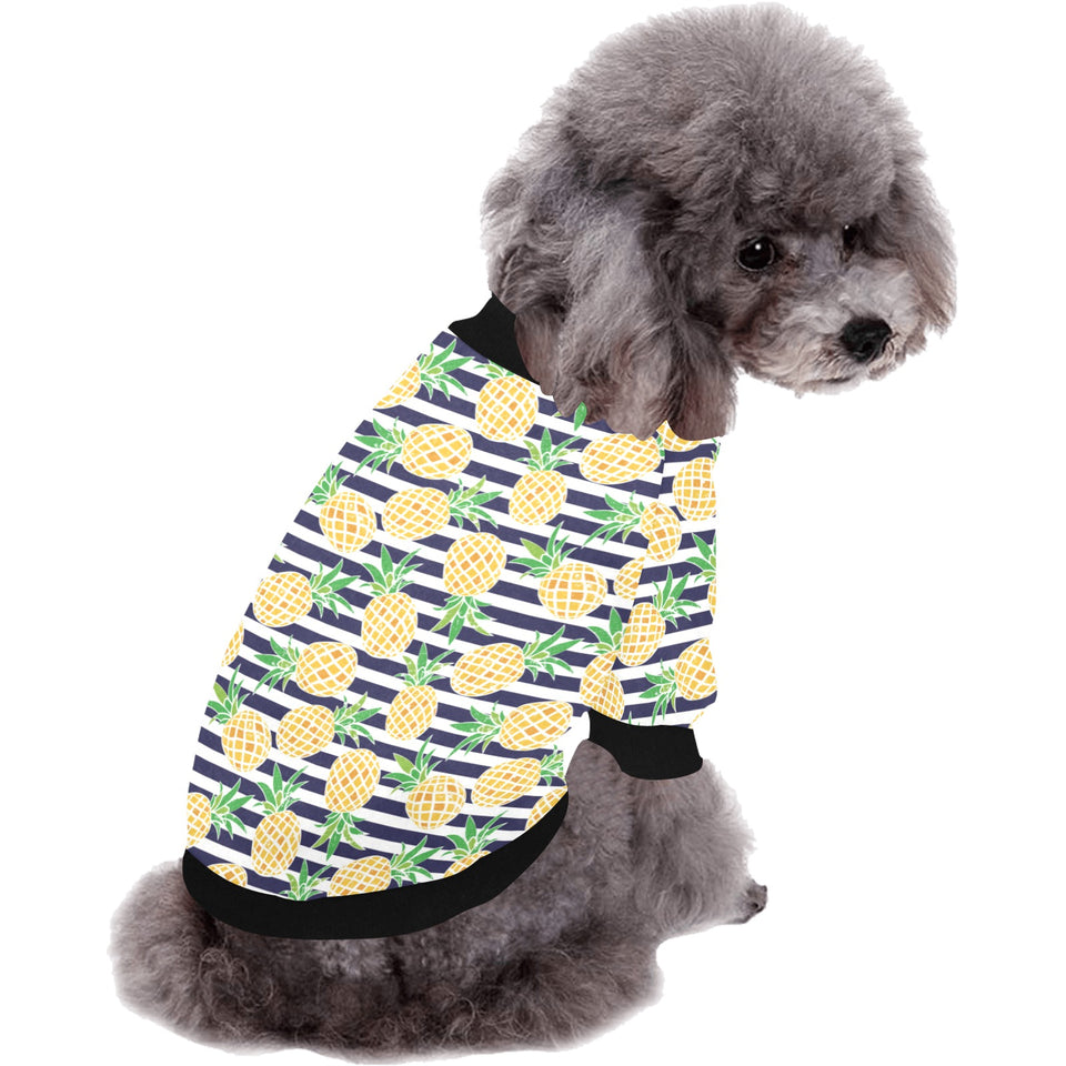 Pineapples pattern striped background All Over Print Pet Dog Round Neck Fuzzy Shirt