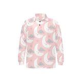 Cute moon cloud star pattern pink dot background Men's Long Sleeve Polo Shirt