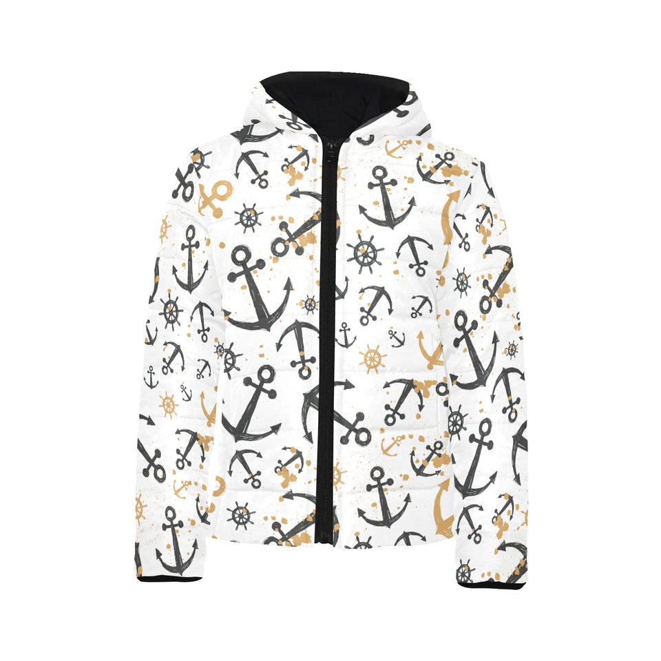 Anchors Rudders pattern Kids' Boys' Girls' Padded Hooded Jacket