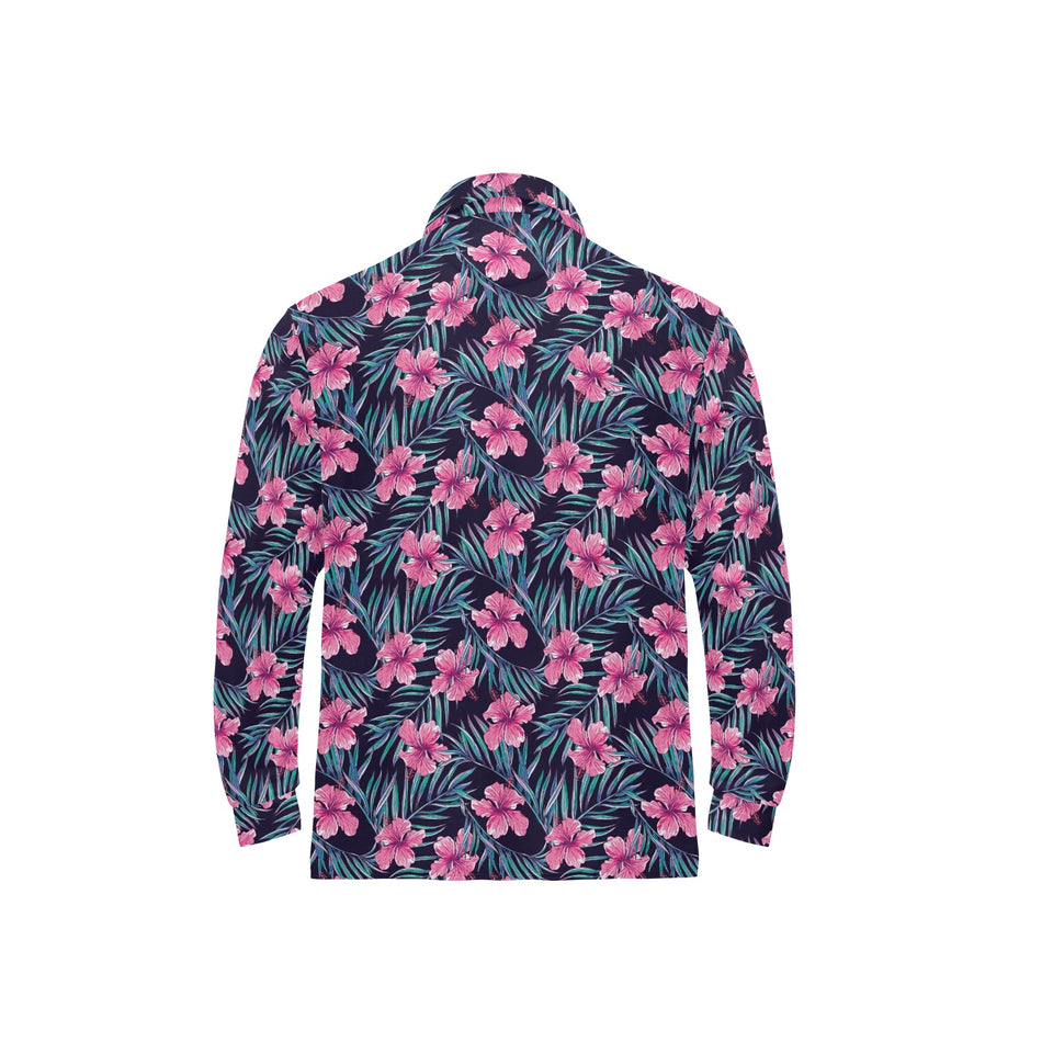 Hibiscus Pattern Print Design 05 Men's Long Sleeve Polo Shirt