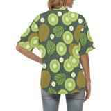 Whole sliced kiwi leave and flower Women's All Over Print Hawaiian Shirt