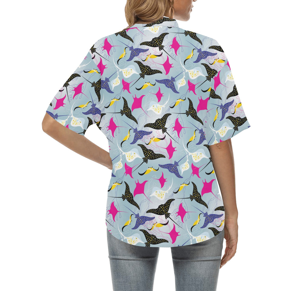 Stingray Pattern Print Design 01 Women's All Over Print Hawaiian Shirt