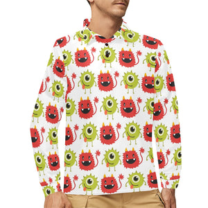 Alien Pattern Print Design 05 Men's Long Sleeve Polo Shirt