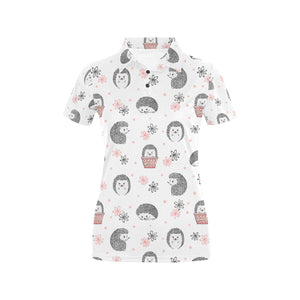 Hedgehog Pattern Print Design 02 Women's All Over Print Polo Shirt