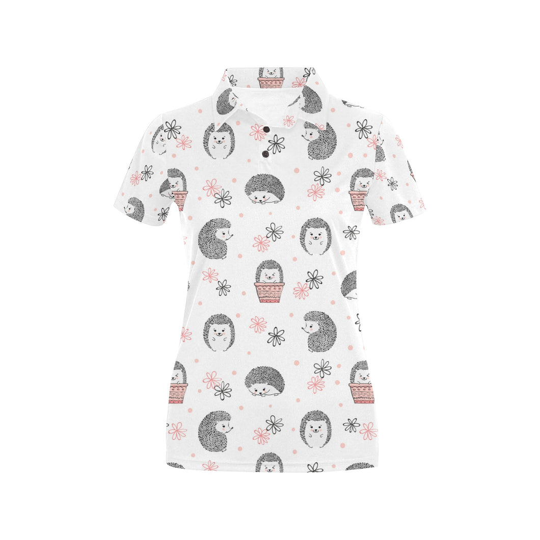 Hedgehog Pattern Print Design 02 Women's All Over Print Polo Shirt