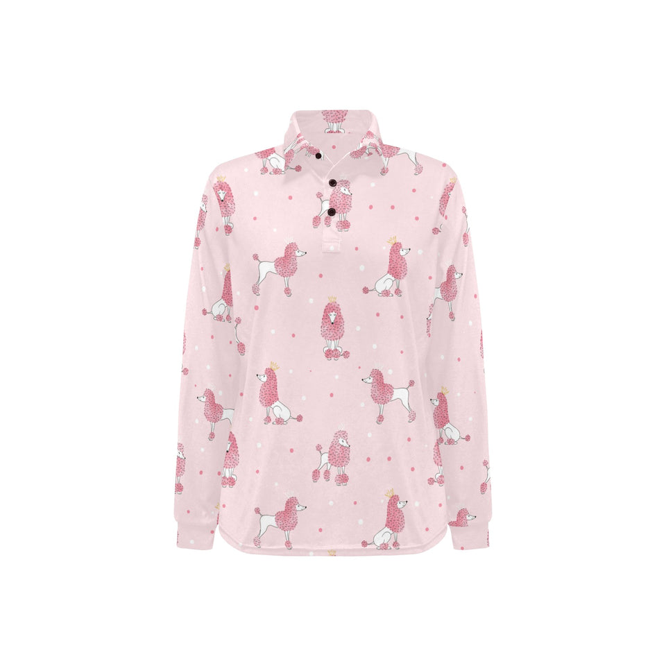Poodle dog pink color theme Women's Long Sleeve Polo Shirt
