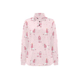 Poodle dog pink color theme Women's Long Sleeve Polo Shirt