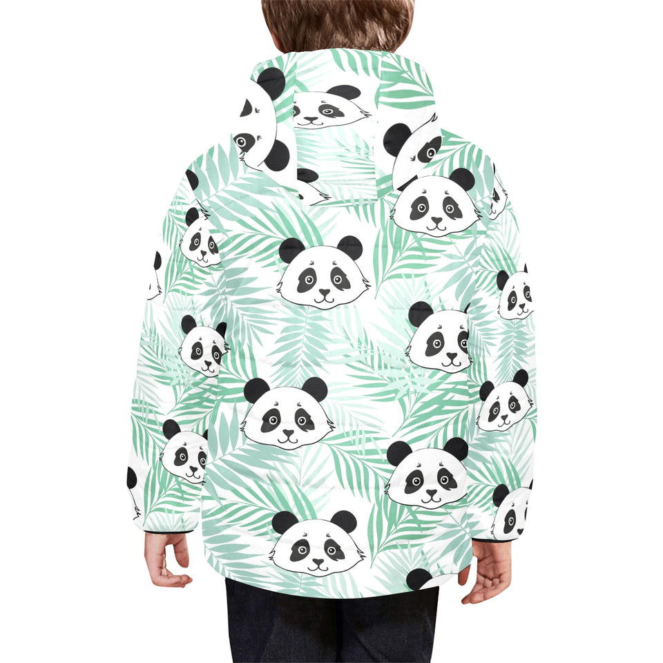 Panda pattern tropical leaves background Kids' Boys' Girls' Padded Hooded Jacket