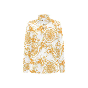 hand drawn orange fruit pattern Women's Long Sleeve Polo Shirt