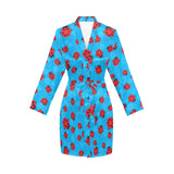 Ladybug Pattern Print Design 02 Women's Long Sleeve Belted Night Robe