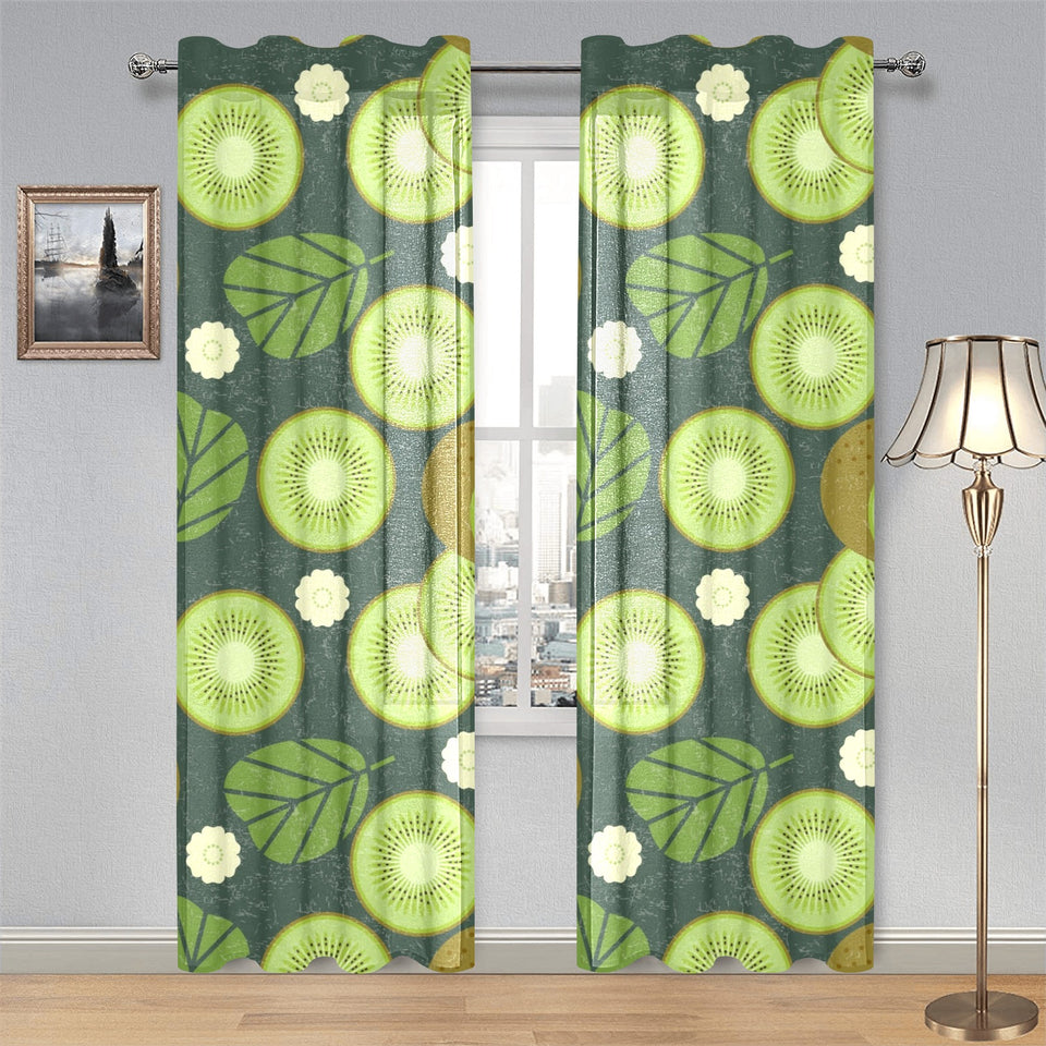 Whole sliced kiwi leave and flower Gauze Curtain