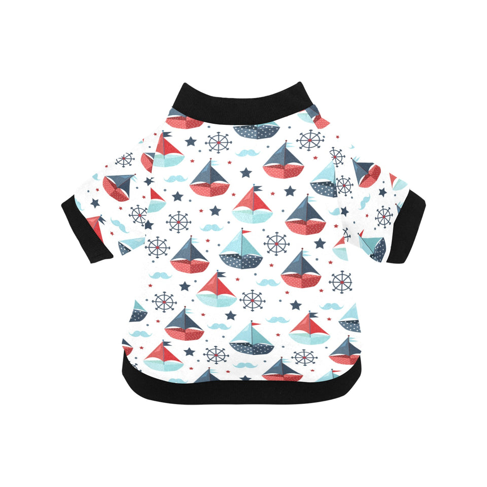 Cute color paper sailboat pattern All Over Print Pet Dog Round Neck Fuzzy Shirt