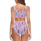Cute ice cream cone animal pattern Chest Bowknot High Waisted Bikini Swimsuit