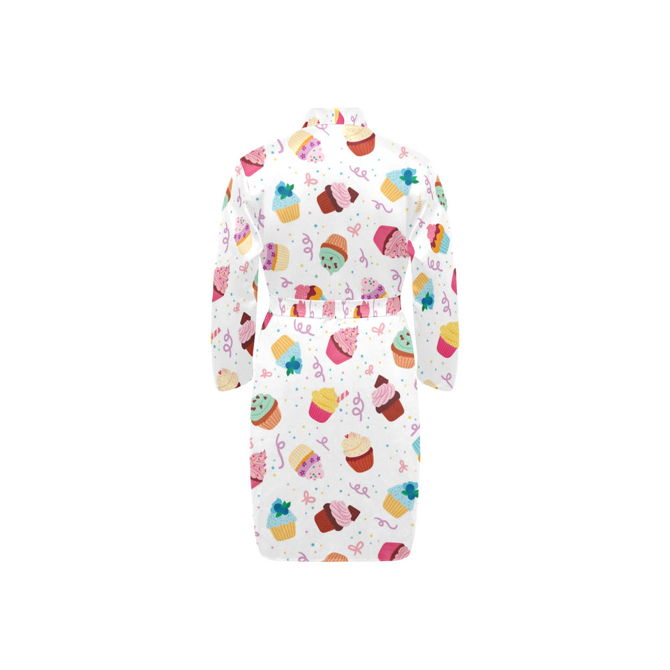 Cake cupcake design pattern Men's Long Sleeve Belted Night Robe