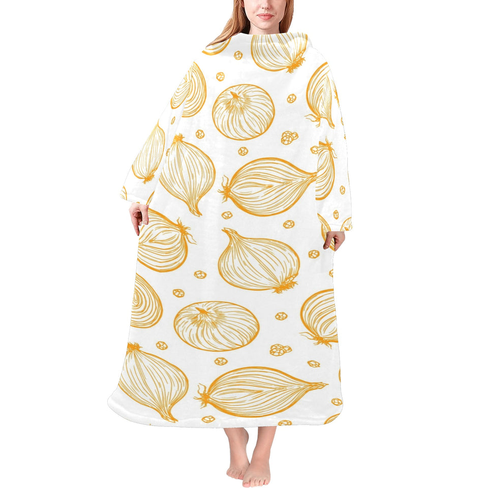 hand drawn onion pattern Blanket Robe with Sleeves