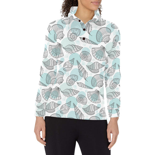 Shell polynesian tribal Women's Long Sleeve Polo Shirt