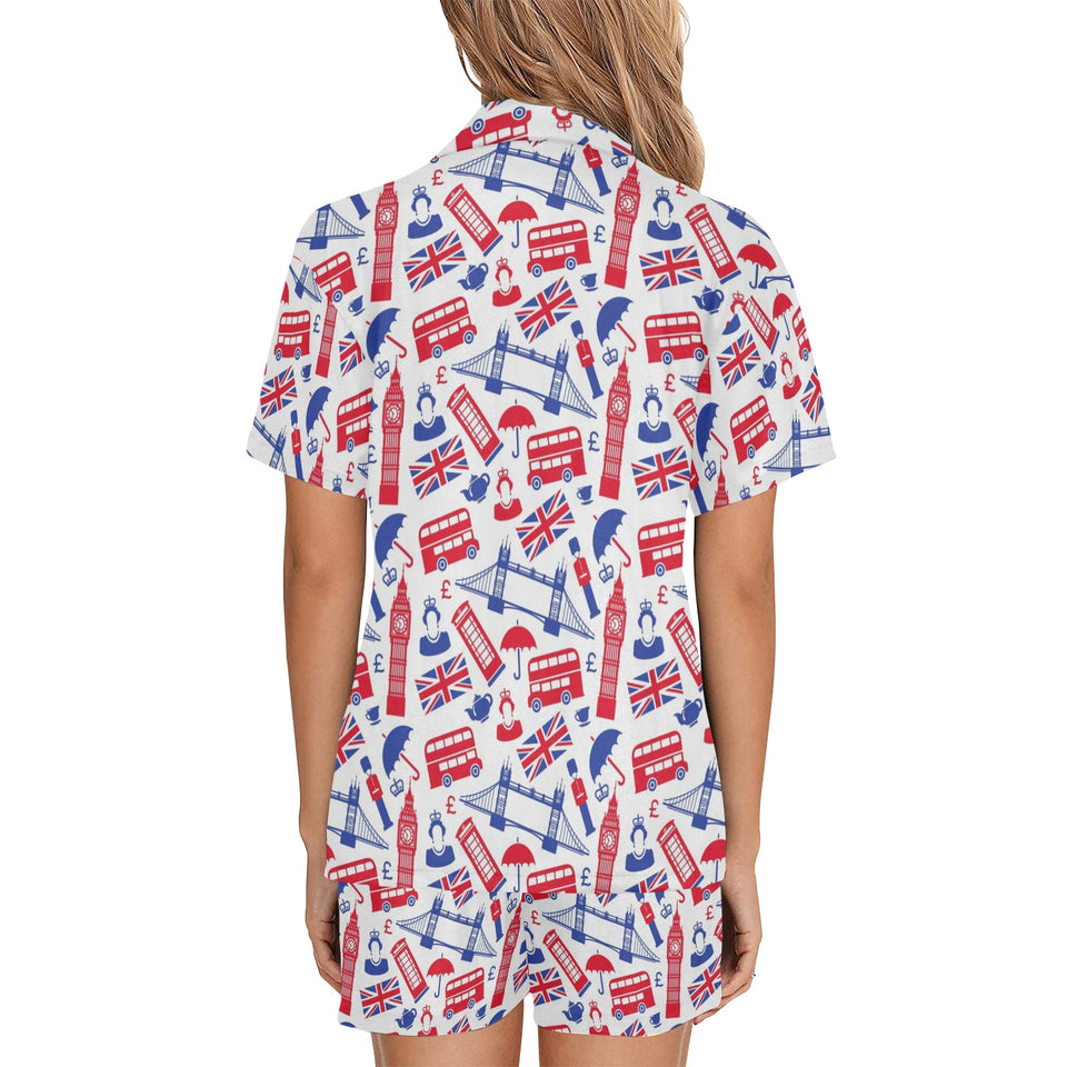 British Pattern Print Design 01 Women's V-Neck Short Pajama Set