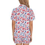 British Pattern Print Design 01 Women's V-Neck Short Pajama Set