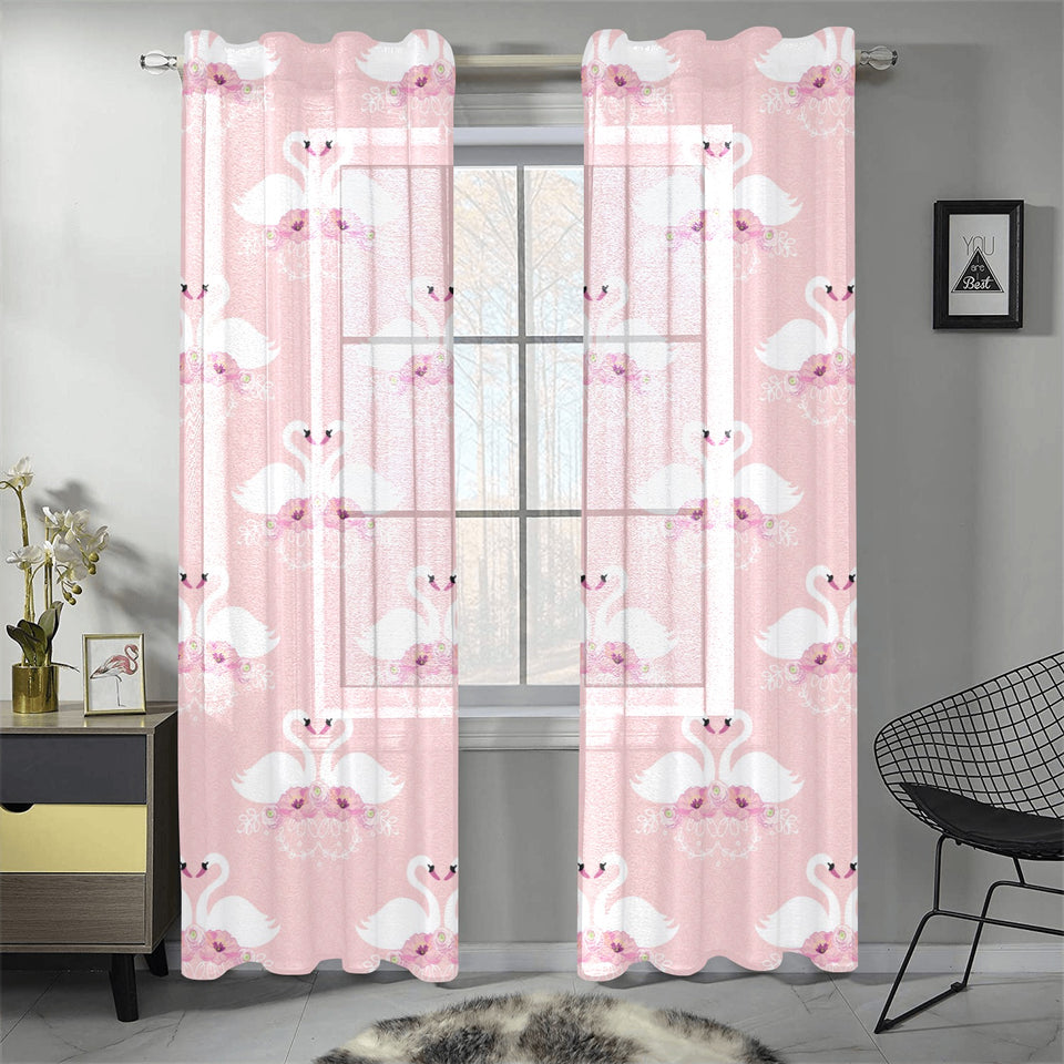 White swan and flower love pattern Gauze Curtain