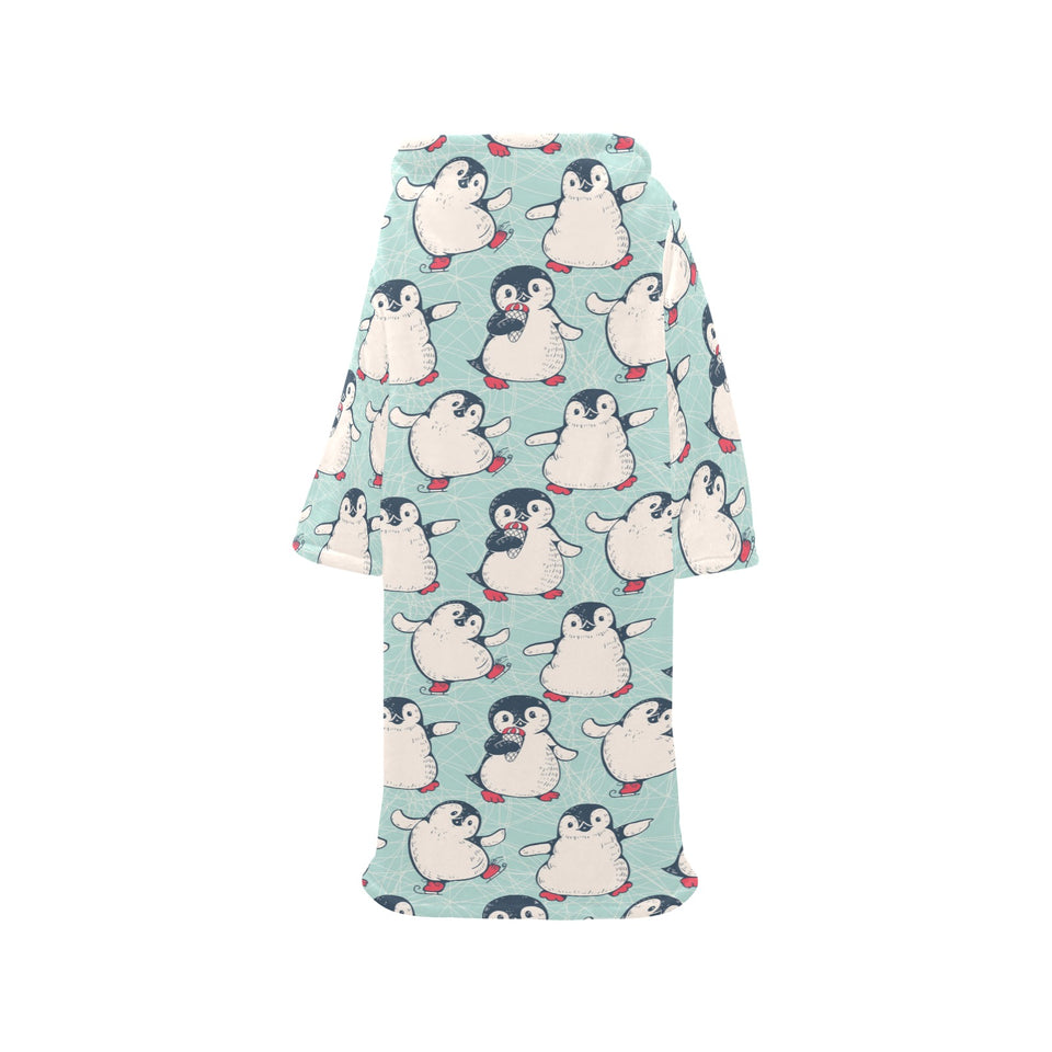Cute Penguin pattern Blanket Robe with Sleeves
