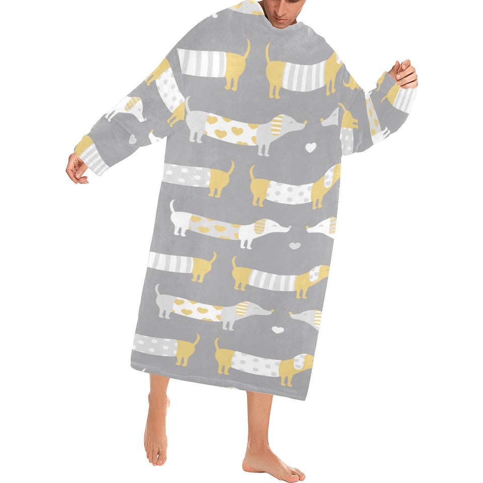 Cute dachshund dog pattern Blanket Robe with Sleeves
