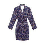 Eggplant Pattern Print Design 04 Women's Long Sleeve Belted Night Robe