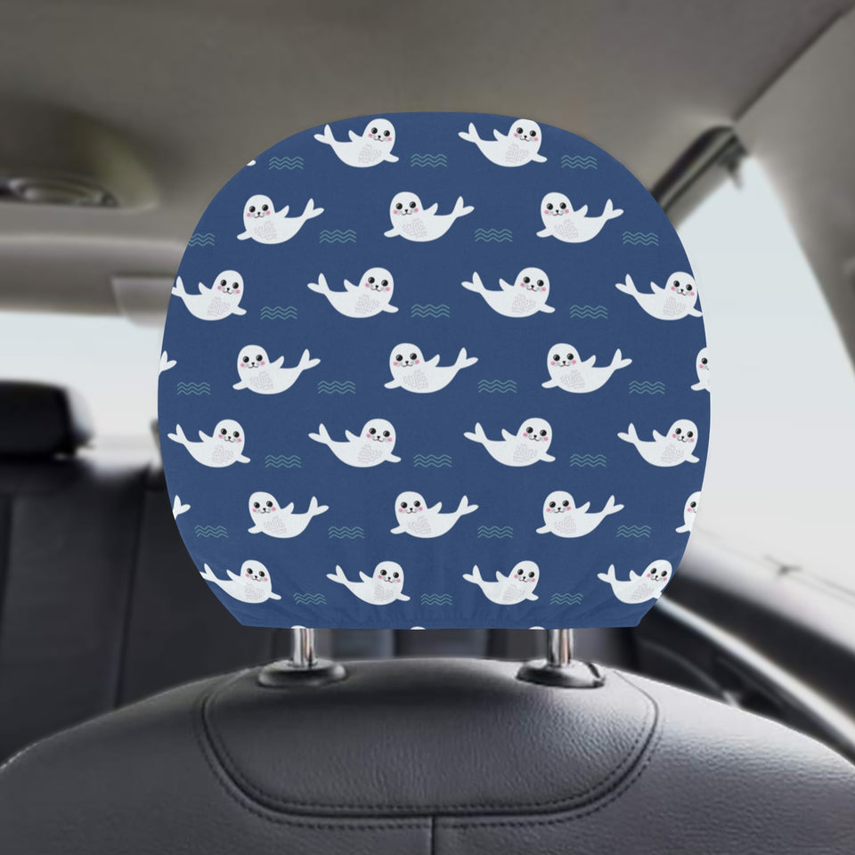 Cute white baby sea lion seal pattern Car Headrest Cover