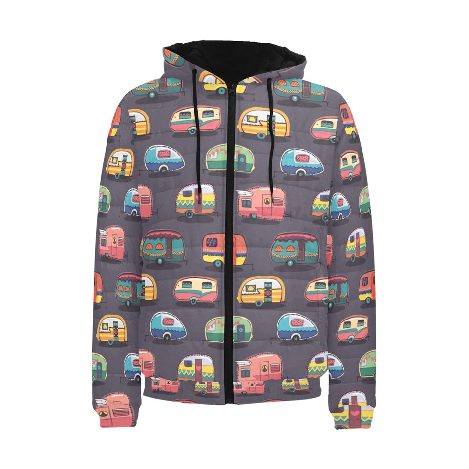 Camper Van Pattern Print Design 02 Men's Padded Hooded Jacket