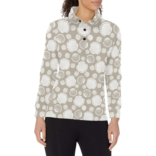 Scallop shell pattern Women's Long Sleeve Polo Shirt