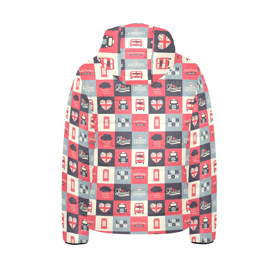 British Pattern Print Design 05 Kids' Boys' Girls' Padded Hooded Jacket