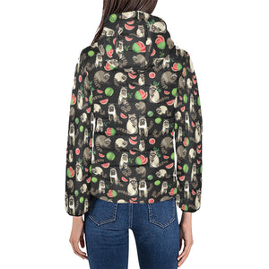 Raccoon watermelon pattern Women's Padded Hooded Jacket