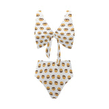 Pretzels Pattern Print Design 02 Chest Bowknot High Waisted Bikini Swimsuit