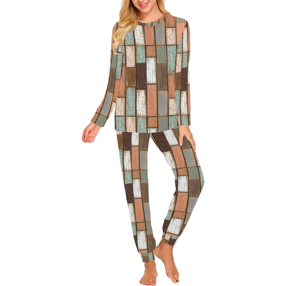 Wood Printed Pattern Print Design 02 Women's All Over Print Pajama Set