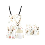 Beautiful Japanese cranes pattern Chest Sexy Pleated Two Piece Swim Dress