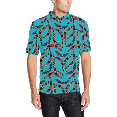 Boomerang Australian aboriginal ornament blue back Men's All Over Print Polo Shirt