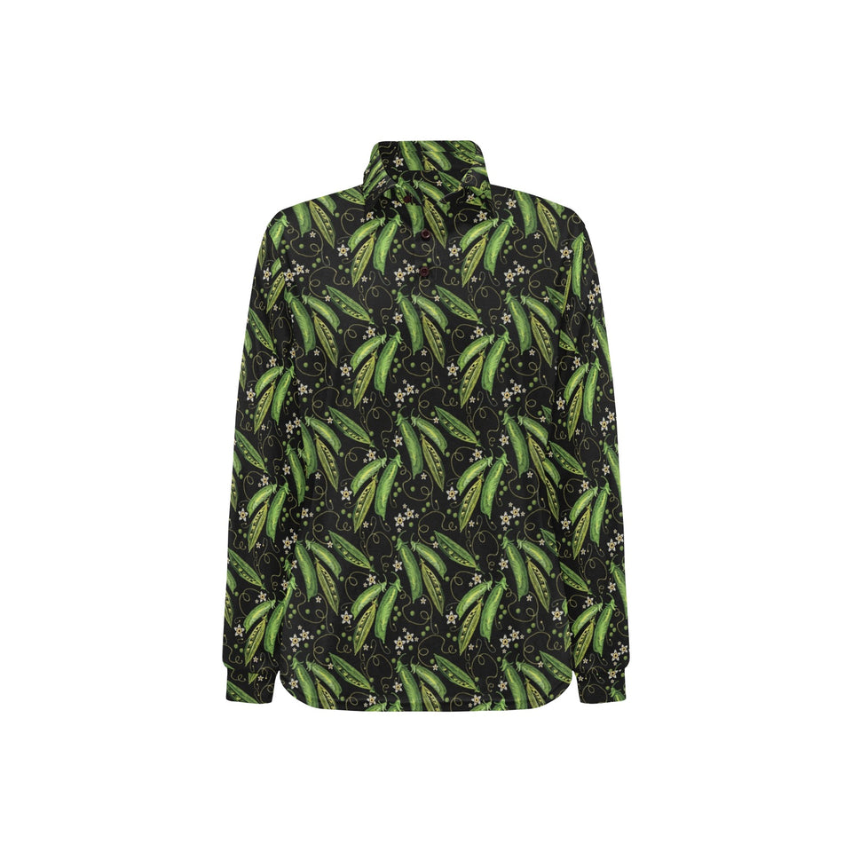 Green Peas Pattern Print Design 02 Women's Long Sleeve Polo Shirt