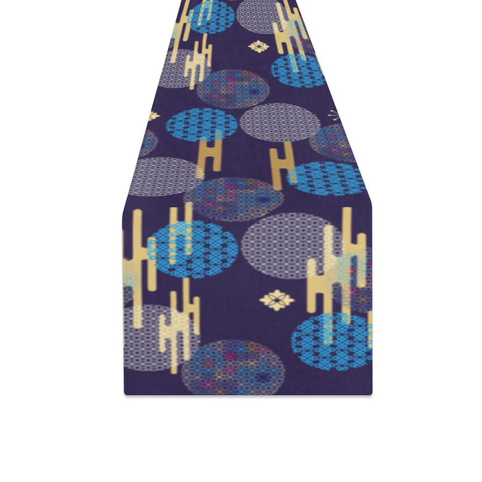 Blue japanese pattern cloud wave flower Table Runner