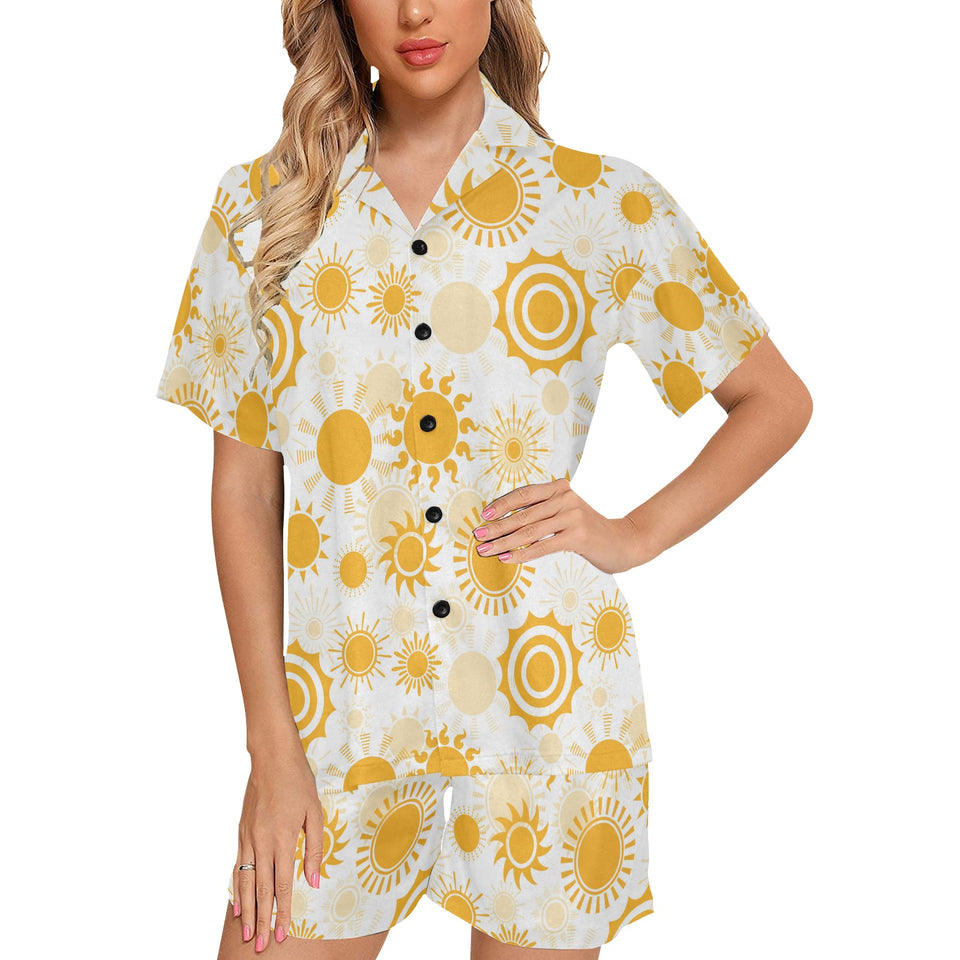 Sun design pattern Women's V-Neck Short Pajama Set