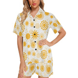 Sun design pattern Women's V-Neck Short Pajama Set