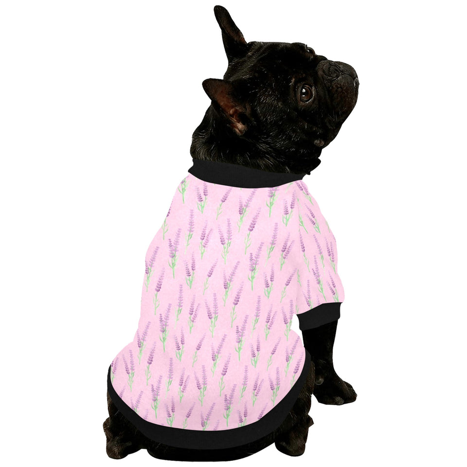 Lavender pattern pink background All Over Print Pet Dog Round Neck Fuzzy Shirt