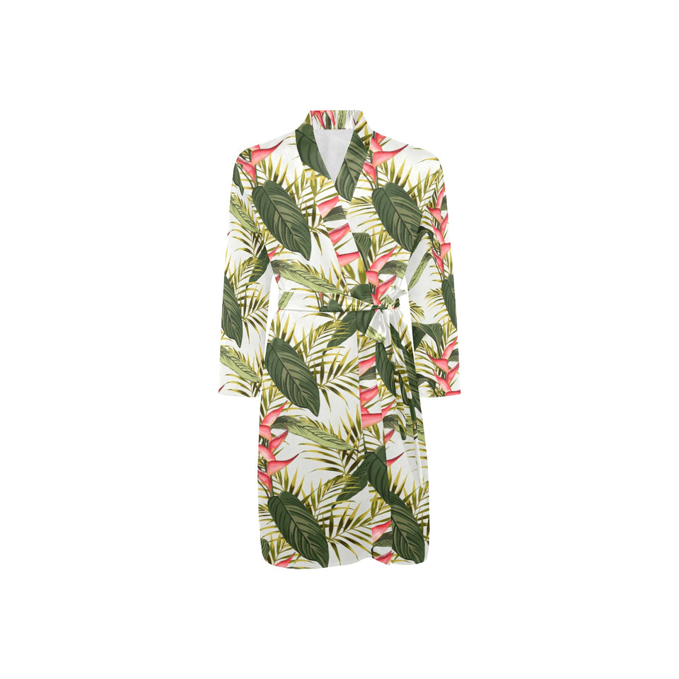 heliconia pattern Men's Long Sleeve Belted Night Robe