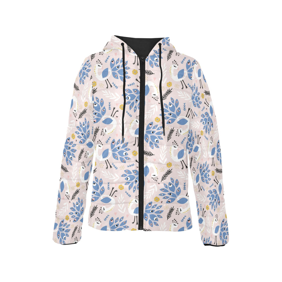 Cute peacock pattern Women's Padded Hooded Jacket