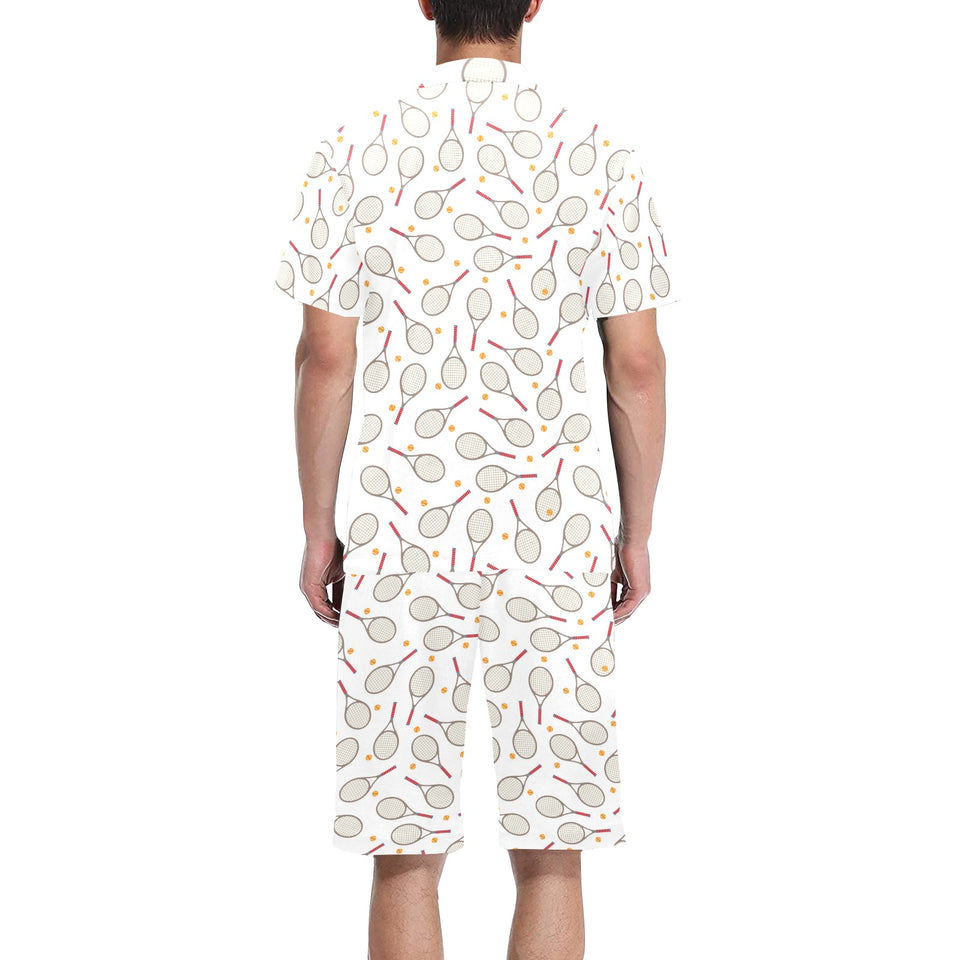 Tennis Pattern Print Design 04 Men's V-Neck Short Pajama Set