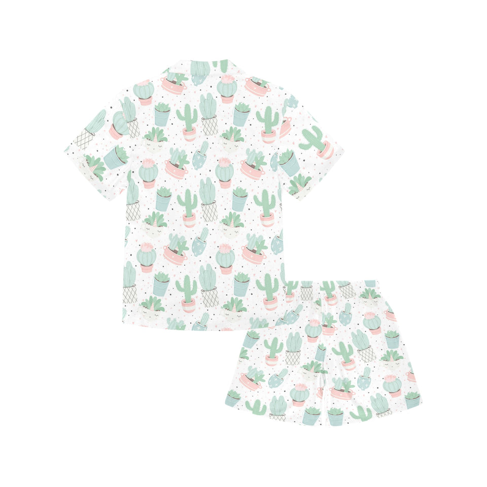 Pastel color cactus pattern Kids' Boys' Girls' V-Neck Short Pajama Set