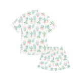 Pastel color cactus pattern Kids' Boys' Girls' V-Neck Short Pajama Set