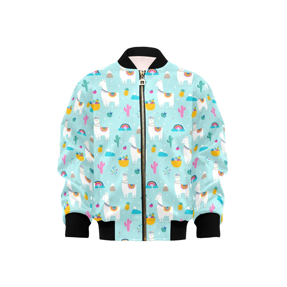 Llama alpaca cactus leaves pattern Kids' Boys' Girls' Bomber Jacket